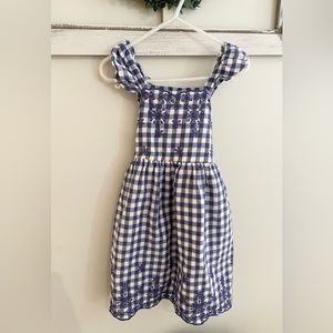 Cat & Jack Girl’s Flutter Sleeve Gingham Navy/White Criss Cross Back Dress XS
